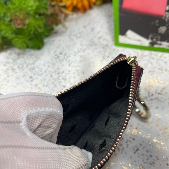 Kate spade wristlet Odette wallet coin purse glitter maroon Gold keychain - Picture 5 of 9